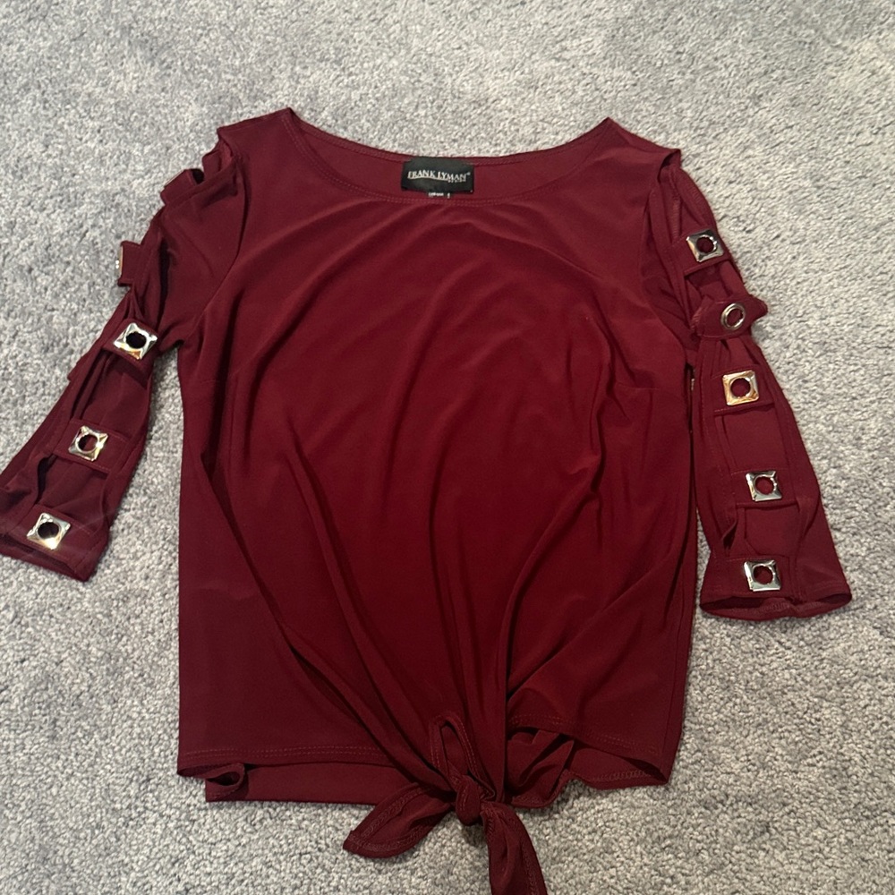 Frank Lyman Design Deep Red Blouse with Grommet Sleeves
